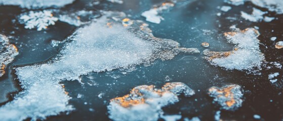 Poster - Captivating snowflakes create delicate patterns on the frozen ground in a winter landscape