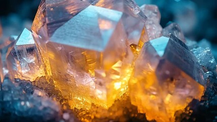 Wall Mural - A close-up view of brilliant crystals emitting a warm glow, showcasing the natural beauty of mineral formations.