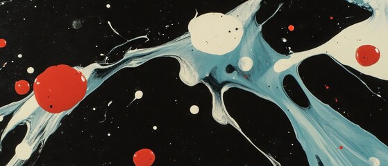 Poster - Splattered ink creates dynamic abstract shapes with contrasting tones and vibrant colors for artistic expression