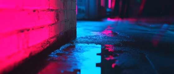 Poster - Exploration of an urban environment featuring vibrant lights and aged brick walls