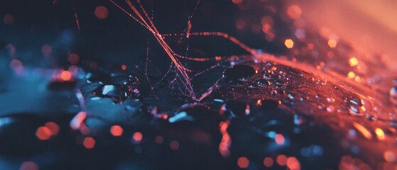 Poster - Water droplets elegantly adorn a spiderweb showcasing nature's intricate beauty at dawn