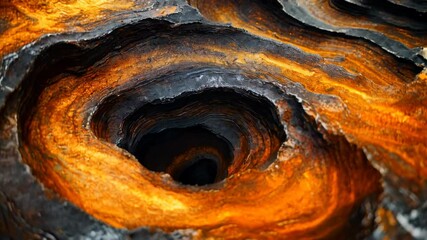 Wall Mural - A close-up view of swirling, vibrant orange and dark black patterns resembling molten rock formation.