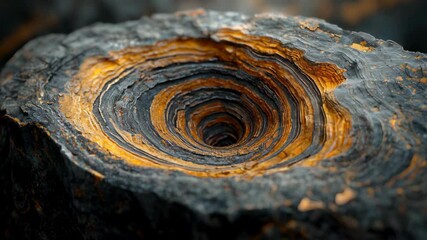 Wall Mural - Close-up of a beautifully textured wooden log showcasing orange and black swirling patterns.