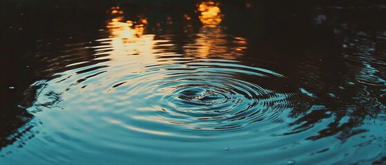 Poster - Water ripples with reflections at sunset in a peaceful natural setting near a still pond
