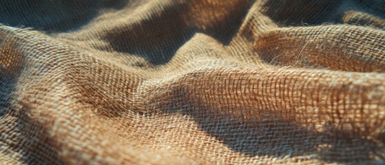 Poster - Woven burlap fabric showcasing coarse texture and natural fibers in warm lighting