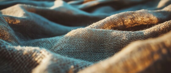 Poster - Woven burlap showcasing coarse texture with natural fibers under soft lighting