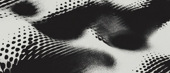 Poster - Patterns of ink dots and halftone texture creating a unique printing surface in monochrome
