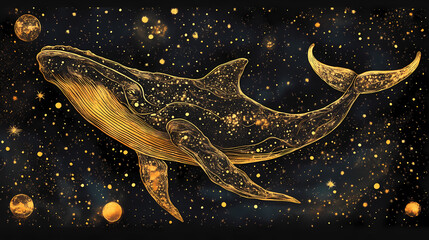 Wall Mural - a cosmic whale glides through a starry space, blending elements of nature and the universe. galactic