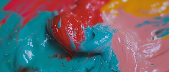 Poster - Vibrant oil paint drips create abstract patterns on a colorful surface in an artistic exploration