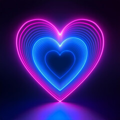 Aufkleber - Neon heart in blue and pink on dark background. 3D rendering. Valentines day, love and romantic