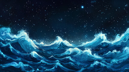 Wall Mural - Celestial cosmic ocean with shimmering waves and space. Galactic Ocean Glow. Illustration