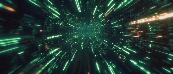 Poster - Exploration of a futuristic digital landscape with vibrant green lines and circuit design