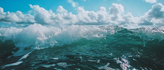 Aufkleber - Crashing waves create dynamic texture in a vibrant seascape under a bright blue sky