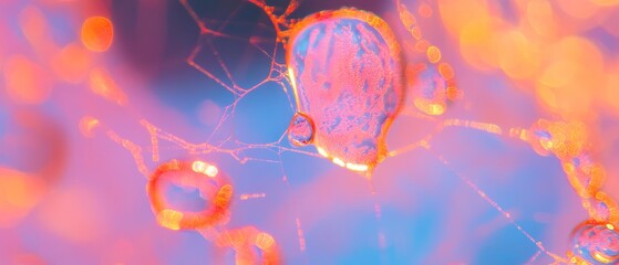 Poster - Vibrant water droplets on spiderweb create intricate patterns in nature's delicate design