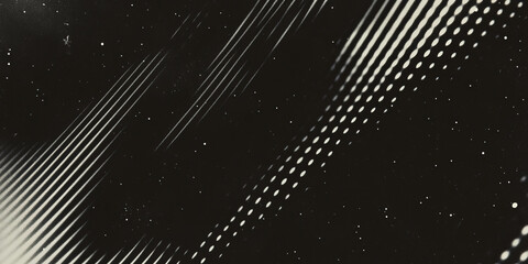 Poster - Grunge halftone texture with linear patterns and dot formations on dark background