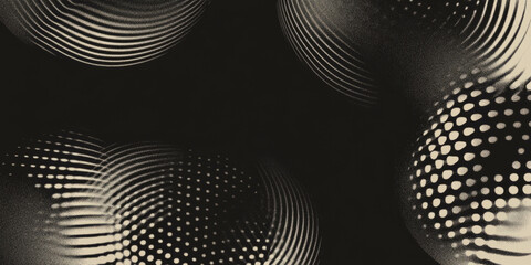 Aufkleber - Grunge halftone texture with circular pattern on a deep black background
