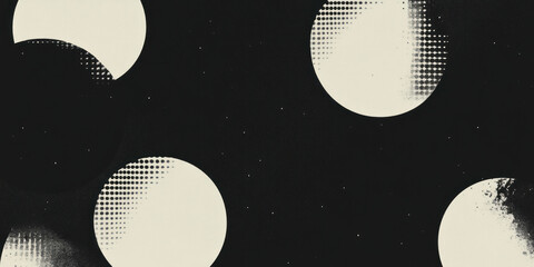 Poster - Grunge halftone texture overlay featuring circular patterns on a black background