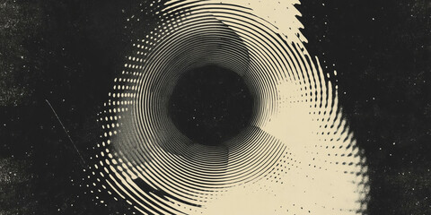 Poster - Grunge halftone texture featuring circular patterns on black backdrop in geometric design