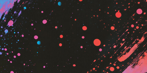 Poster - Grunge halftone texture with ink splattered dots creates an artistic effect on a black backdrop