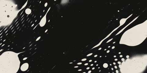 Poster - Grunge halftone texture with ink splatters on a dark background creating an artistic effect