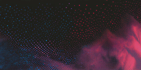 Poster - Grunge halftone overlay texture with irregular dots on deep black background