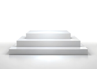 3D Render of white stage podium three step isolated on white background