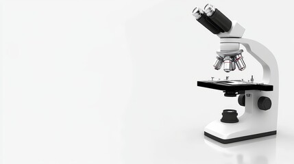 Poster - Laboratory Microscope Clean White Medical Background Minimalist Design With Copy Space