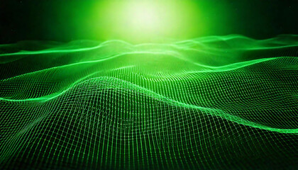 Poster - stunning abstract image of a glowing green gridded landscape. perfect for technology, network, or en