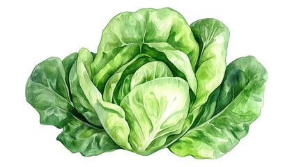 Wall Mural - watercolor illustration of one single green lettuce isolated on white background