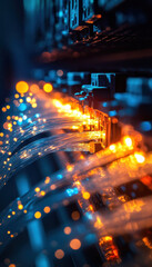 Wall Mural - fiber optic cables glowing with vibrant light in network