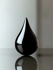 Leinwandbilder - Single black oil drop on smooth surface reflecting soft light in a minimalist setting. Generative AI