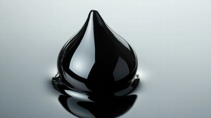 Poster - Close up view of a single black oil drop reflecting light on a smooth surface. Generative AI
