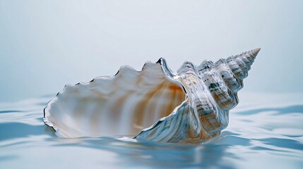 Aufkleber - A stunning seashell partially submerged in tranquil water, showcasing intricate textures and natural hues.