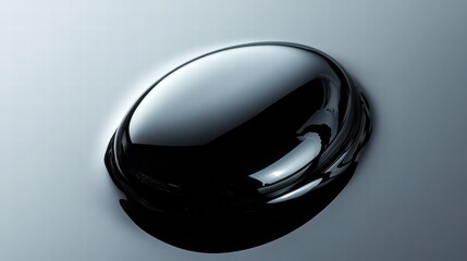Leinwandbilder - Close up view of a single black oil drop on smooth surface reflecting light. Generative AI