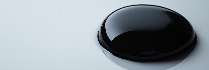Poster - Close up view of a single black oil drop resting on a smooth surface reflecting light. Generative AI