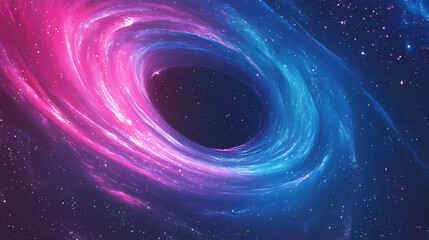 a deep blue and pink swirl of space with stars and a black hole in the center. cosmic space vortex. 