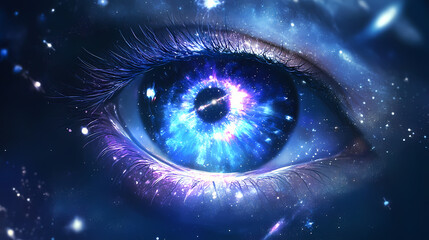 Wall Mural - a swirling cosmic vortex with vibrant blue and purple hues, glowing white streaks, and a central bri