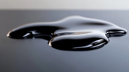 Poster - Black oil puddle glistening on smooth surface under soft light. Generative AI