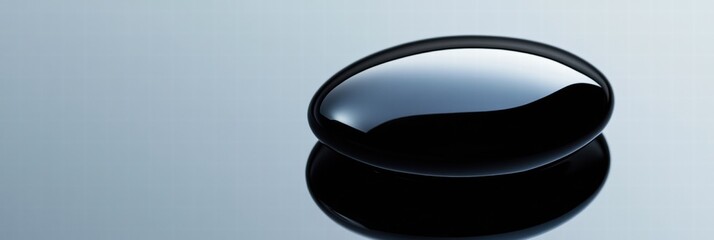 Aufkleber - Close up view of a single black oil drop reflecting light on a clean surface. Generative AI