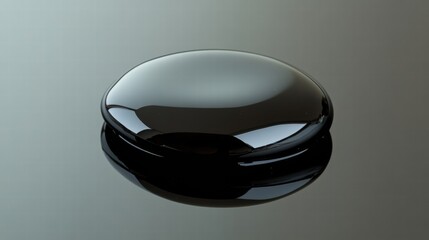 Poster - Close up view of a single black oil drop reflecting light on a smooth surface. Generative AI