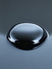 Poster - Close up of a glossy black oil drop reflecting light on a smooth surface during calm lighting conditions. Generative AI