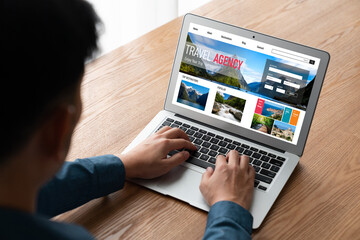 Fototapete - Online travel agency website for modish search and travel planning offers deal and package for flight , hotel and tour booking