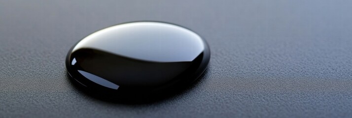 Poster - Close up of a single black oil drop on a textured surface under soft lighting. Generative AI