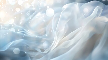 Poster - A tranquil abstract composition of flowing white fabric with glistening droplets, creating a serene and dreamy atmosphere.