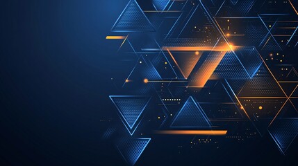 Fototapete - Abstract geometric background featuring blue and orange triangular shapes in a futuristic design.