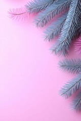 Canvas Print - Evergreen branches contrast against a pastel pink background