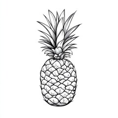 Poster - Detailed illustration of a pineapple showcasing its unique texture and shape in a minimalist style with a white background. Generative AI