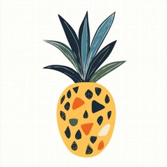 Poster - Brightly colored pineapple illustration showcasing unique foliage on a light background. Generative AI