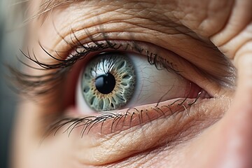Poster - Captivating close-up of a person's eye revealing intricate patterns and colors. Generative AI