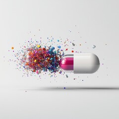 Aufkleber - Colorful particles burst from split capsule creating a vibrant display of health and wellness. Generative AI